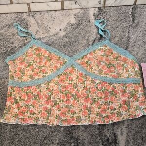 Wild Fable Floral Crop Cami W Lace Trim